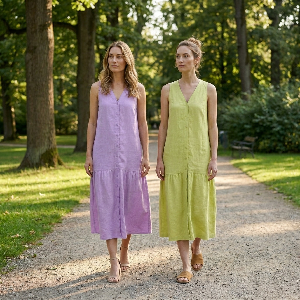 Womens Solid Linen Maxi Dress | Elegant Sleeveless V-Neck Summer Dress 2