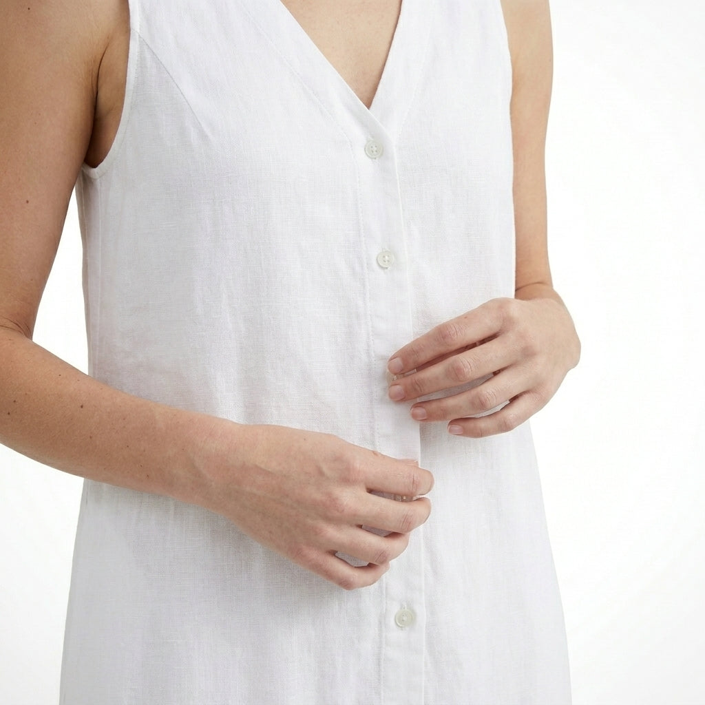 Womens Solid Linen Maxi Dress | Elegant Sleeveless V-Neck Summer Dress 12