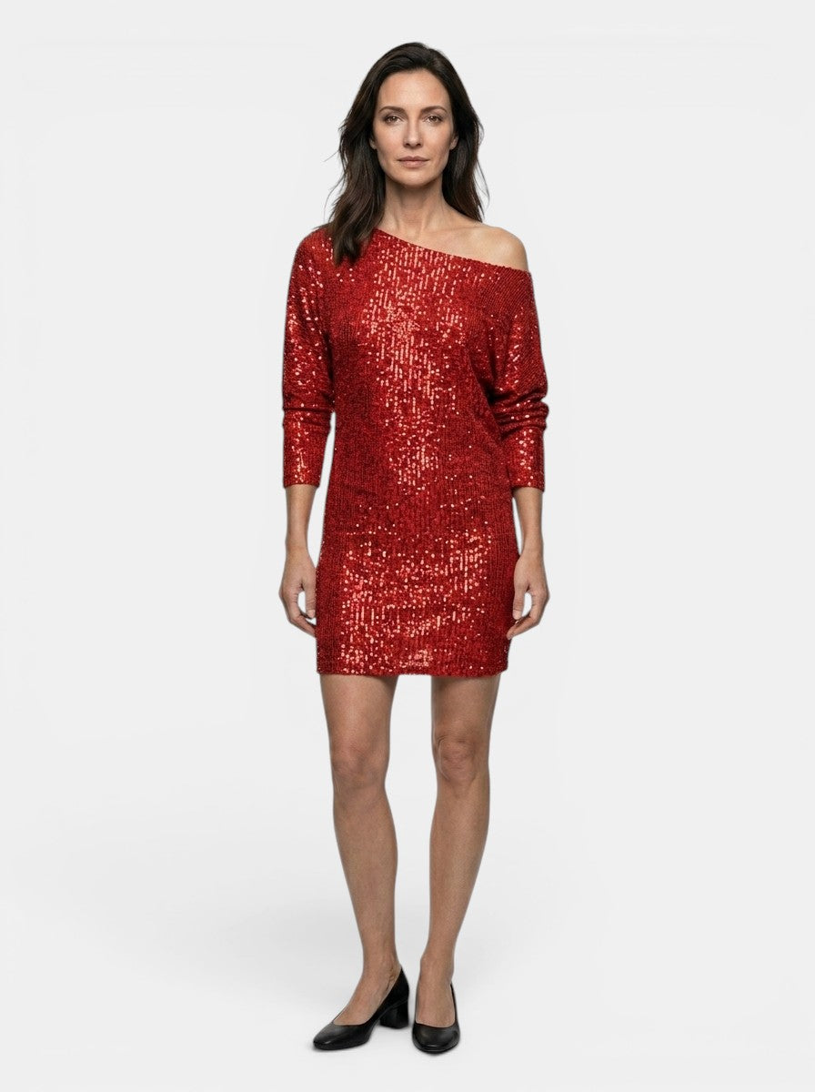 Abito Mini da Donna con Paillettes Scintillanti | Elegante Abito da Cocktail a Maniche Lunghe con Vestibilità Comoda