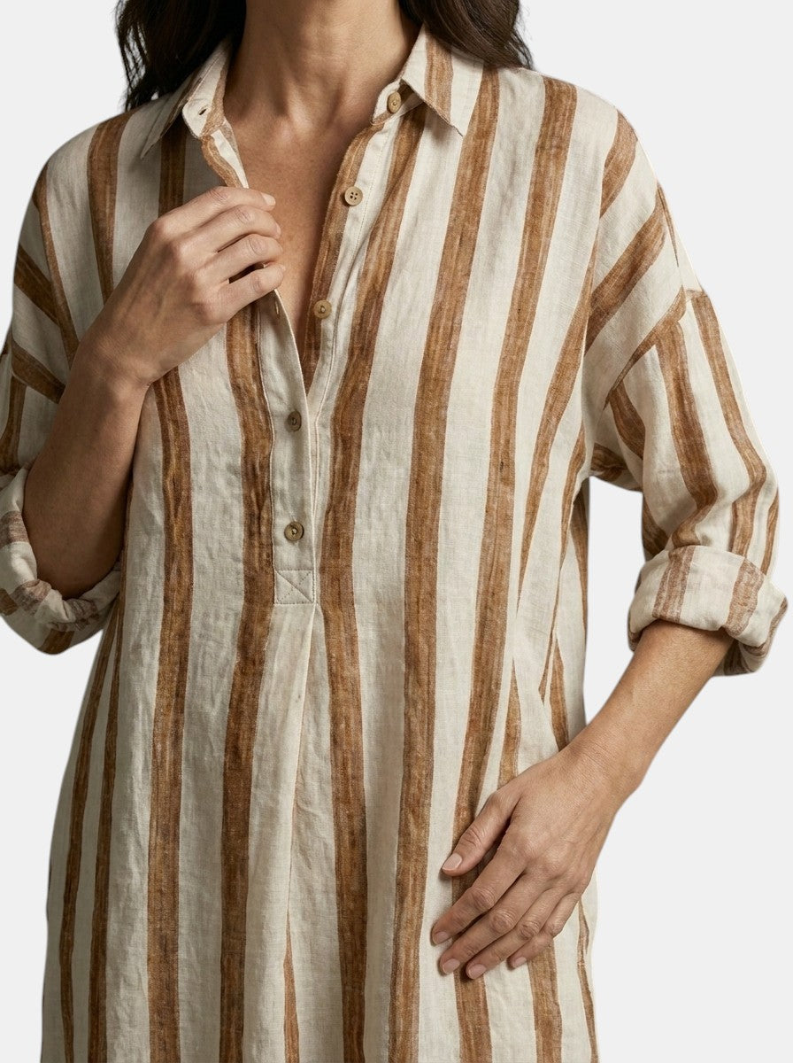 Womens Striped Cotton Maxi Dress | Elegant Long Sleeve Casual Dress 9