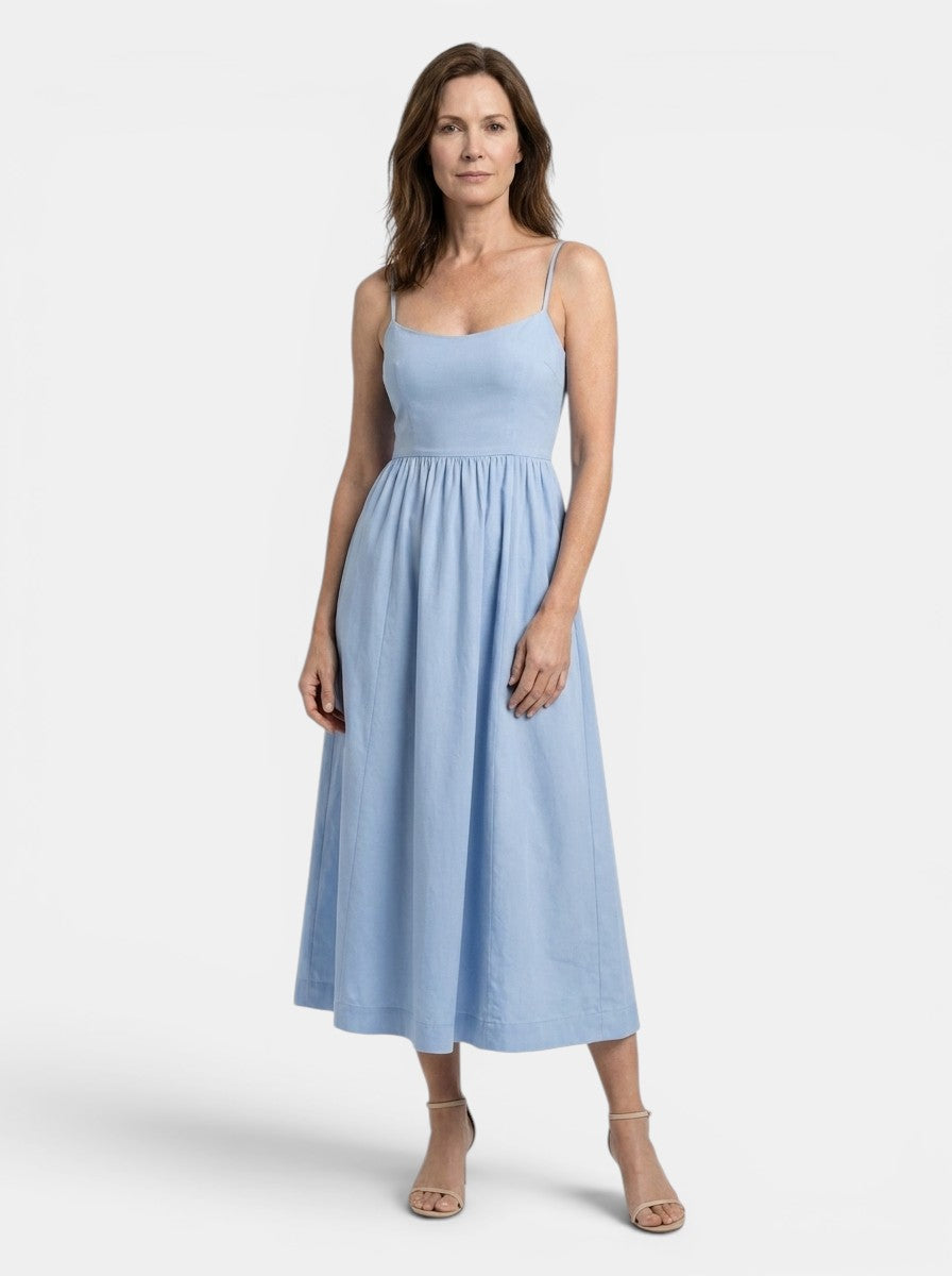 Abito midi a linea A strutturato da donna | Abbigliamento minimalista per invitata a matrimonio