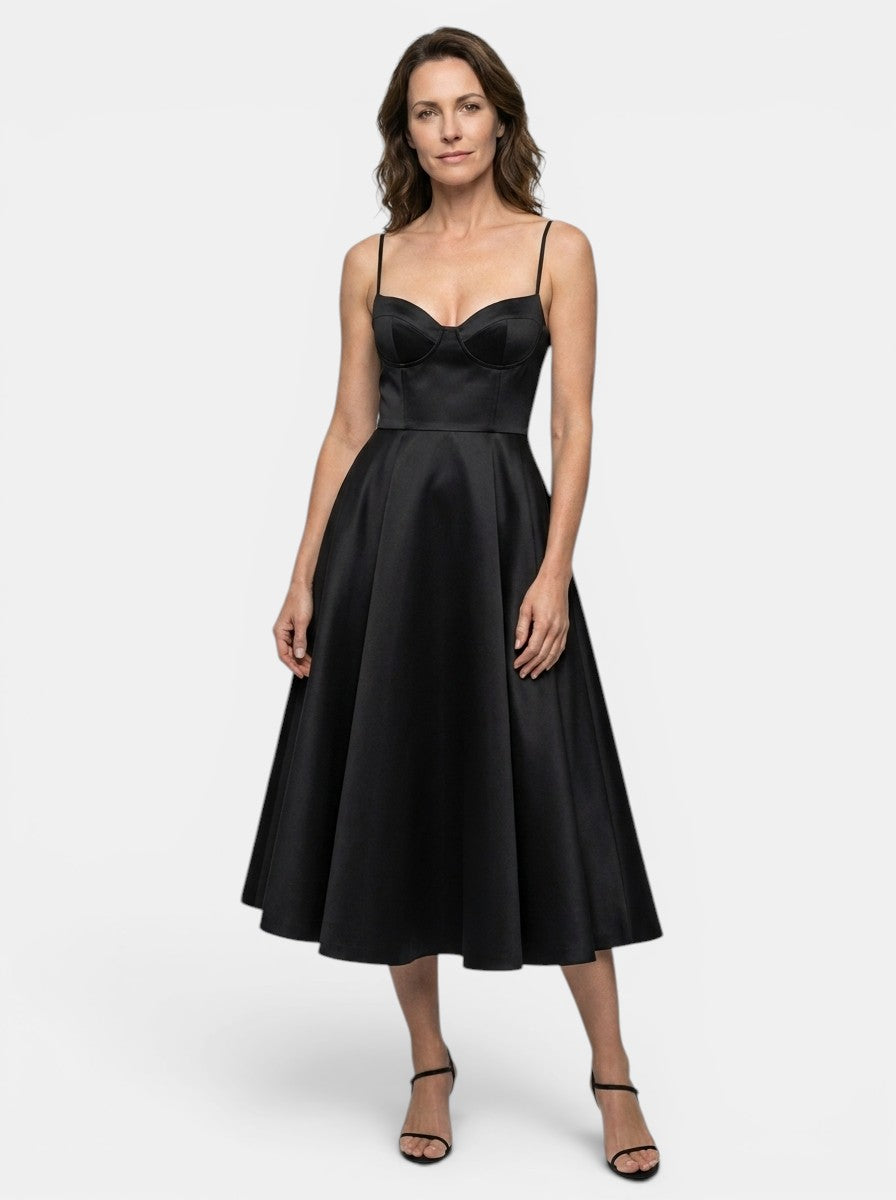 Vestido midi estructurado para mujer con corsé | Diseño elegante con falda acampanada