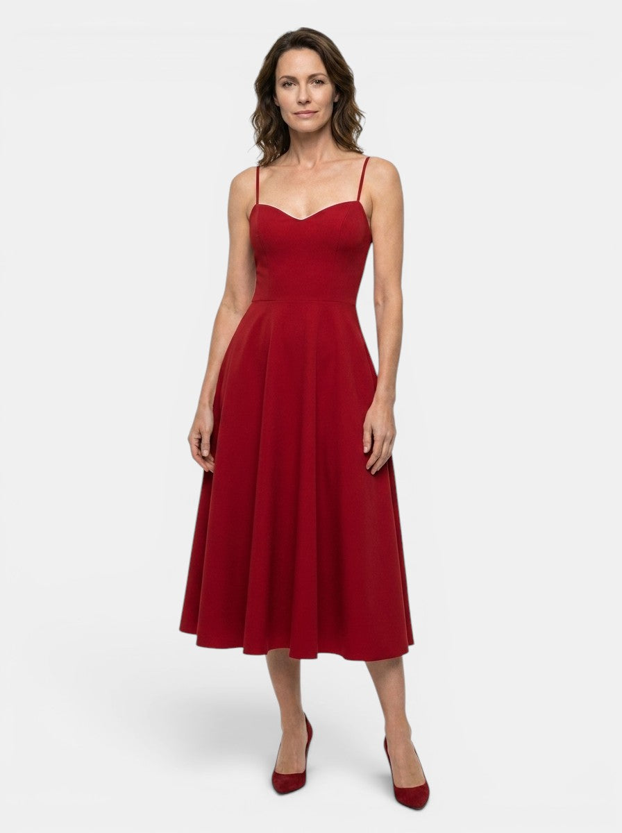 Vestido midi estructurado para mujer con corsé | Diseño elegante con falda acampanada