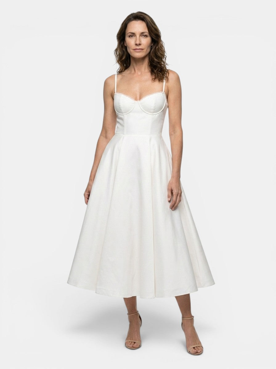 Vestido midi estructurado para mujer con corsé | Diseño elegante con falda acampanada