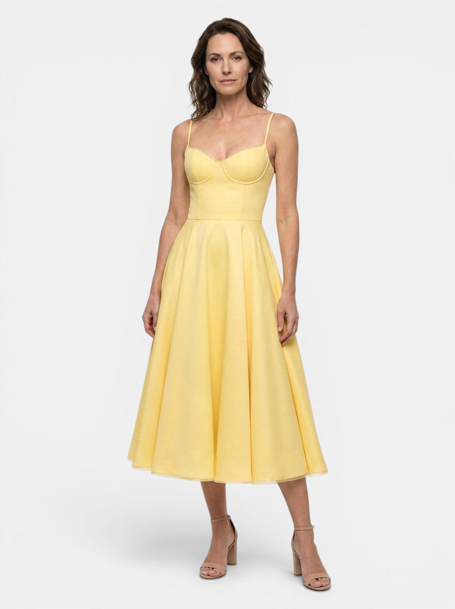 Vestido midi estructurado para mujer con corsé | Diseño elegante con falda acampanada