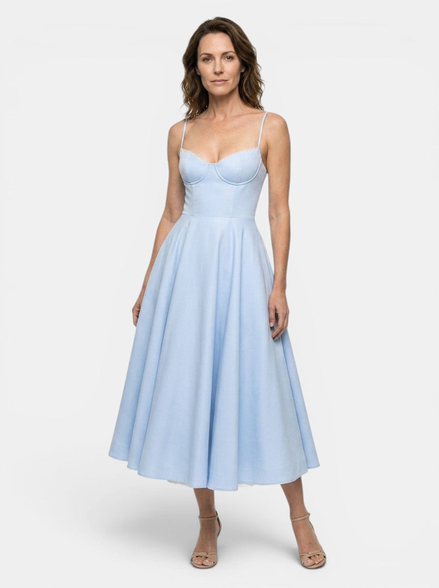 Vestido midi estructurado para mujer con corsé | Diseño elegante con falda acampanada