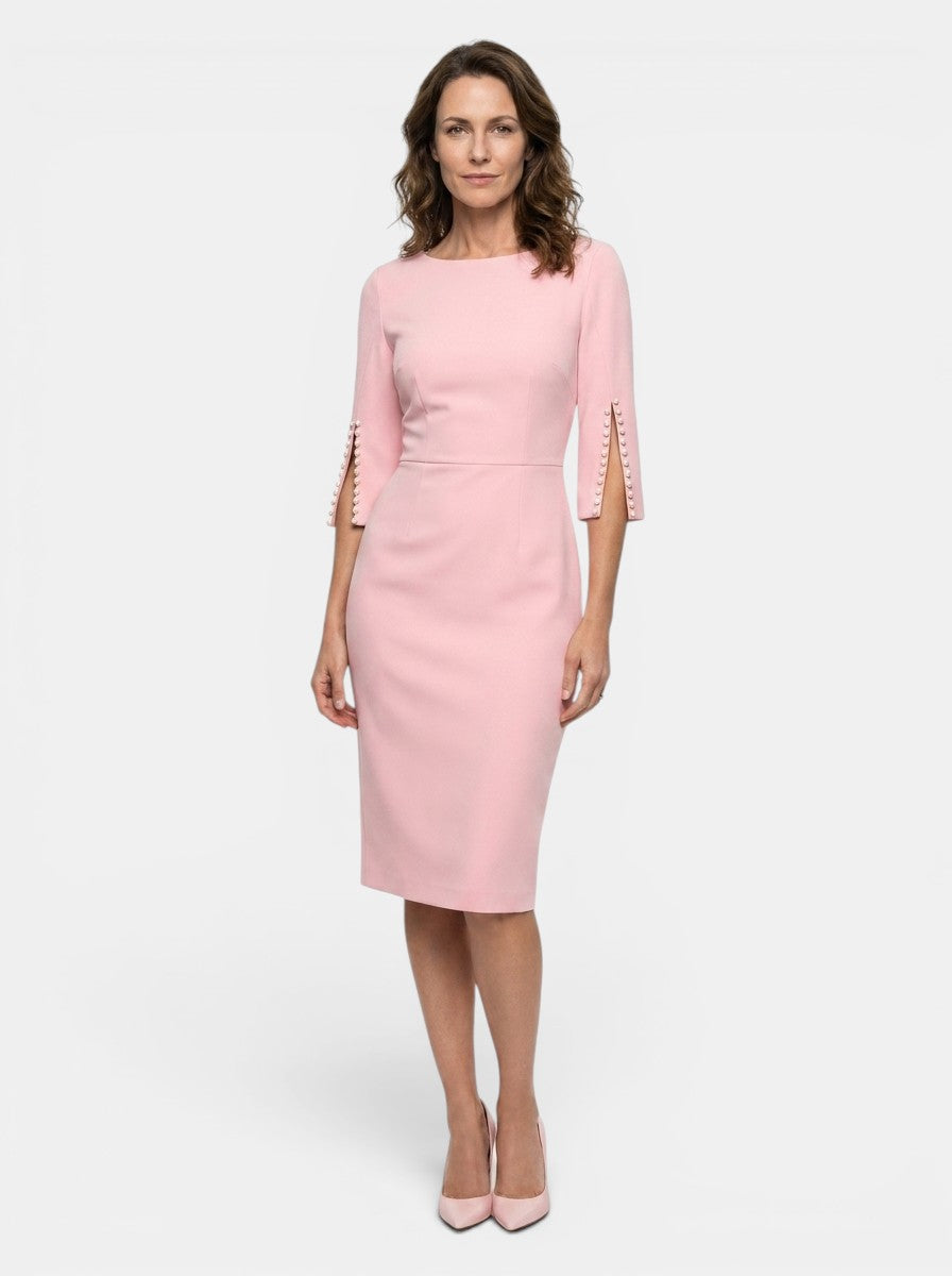 Women's Structured Midi Dress | Bead Detail Split Sleeve Wedding Guest Dress