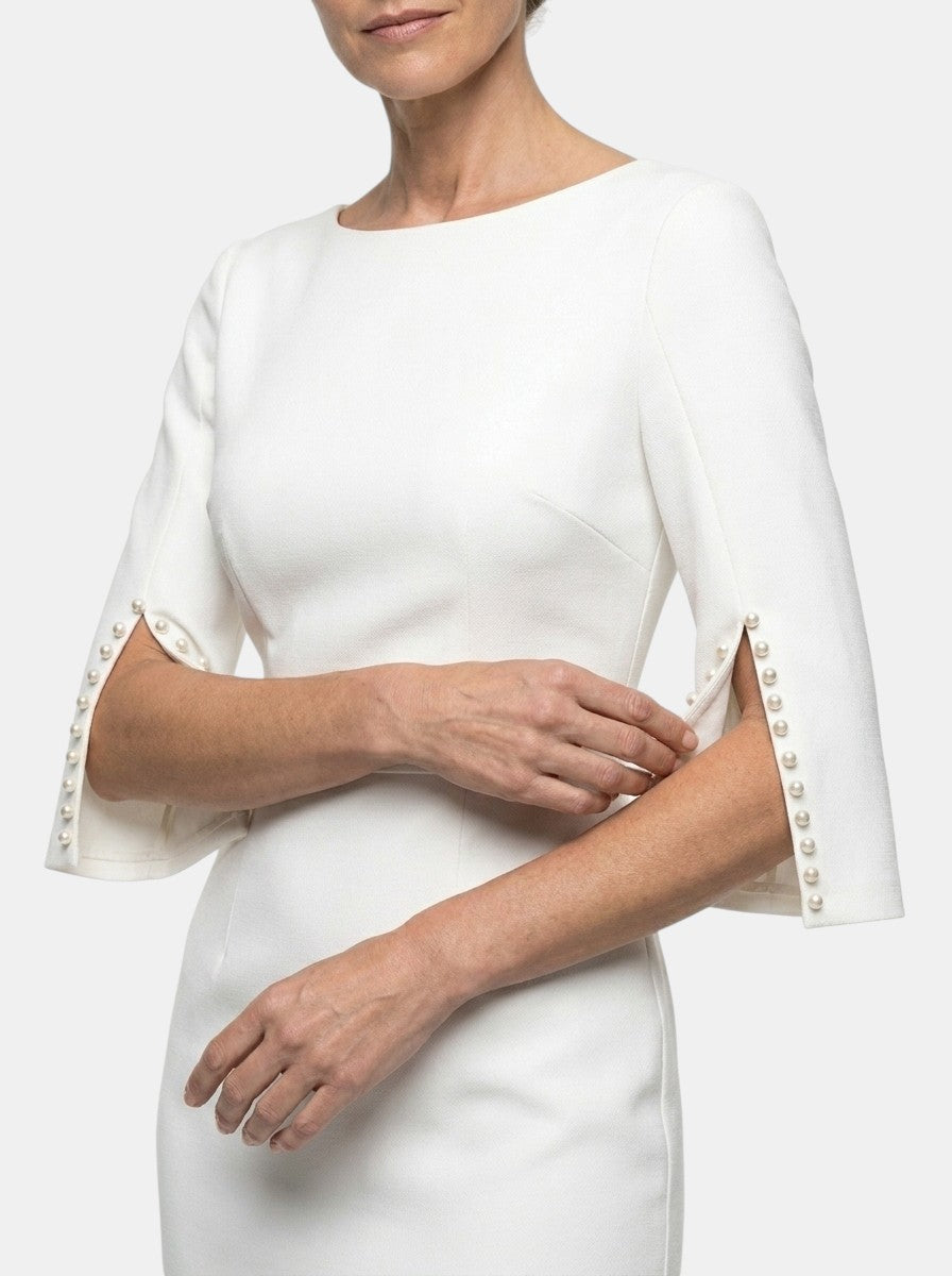 Women's Structured Midi Dress | Bead Detail Split Sleeve Wedding Guest Dress