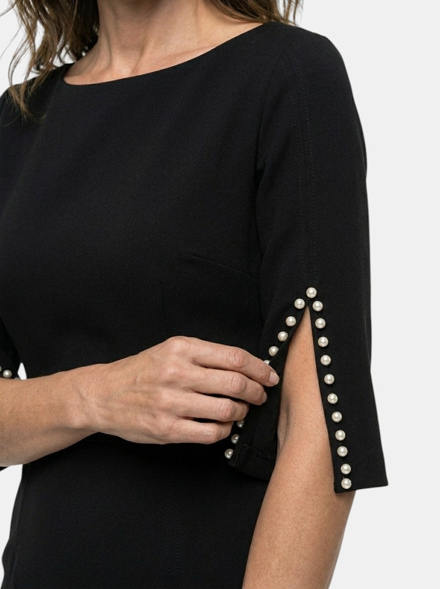 Women's Structured Midi Dress | Bead Detail Split Sleeve Wedding Guest Dress