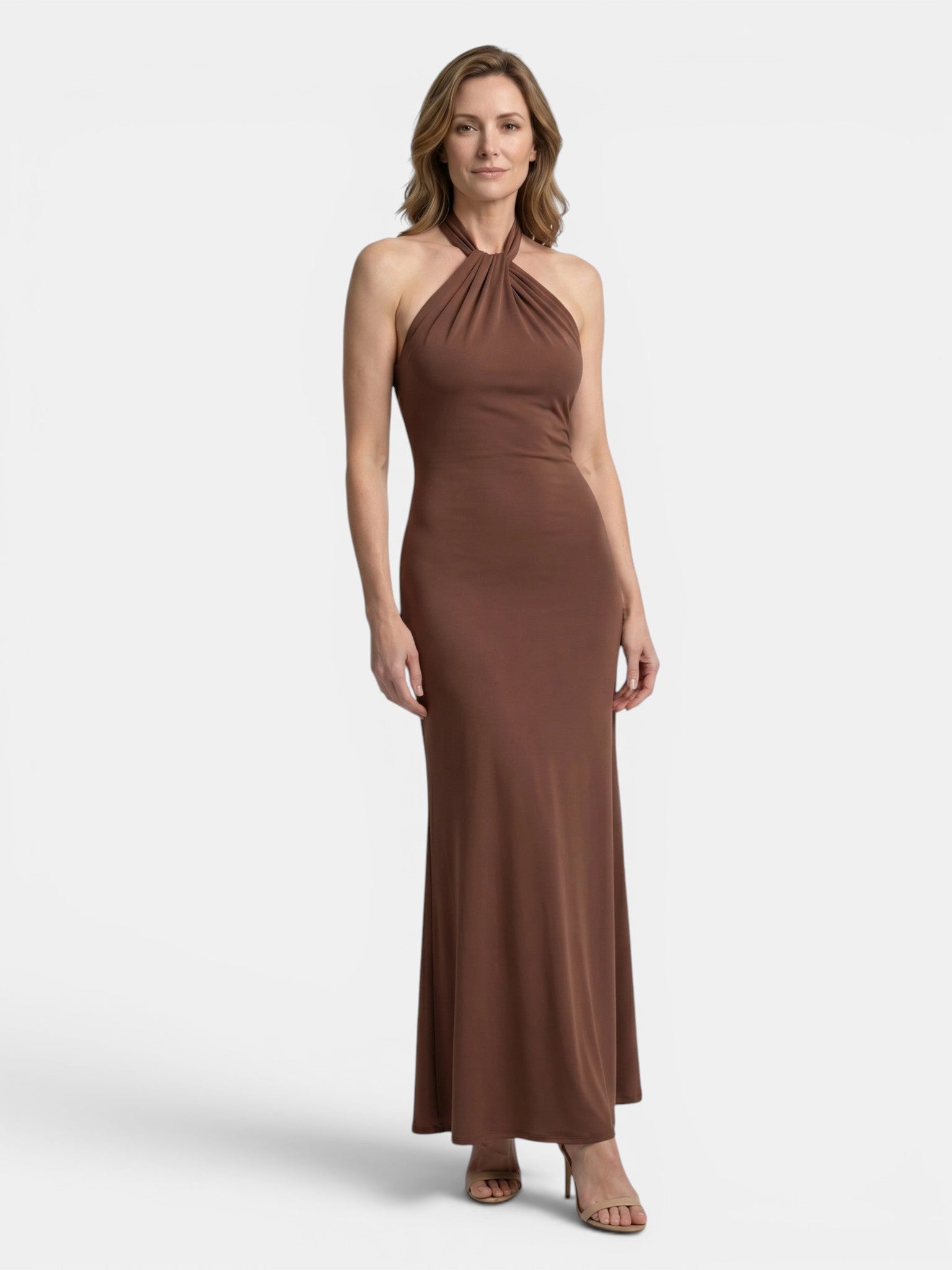 Women's Twisted Knot Halter Neck Maxi Dress | Fitted Open Back Evening Gown