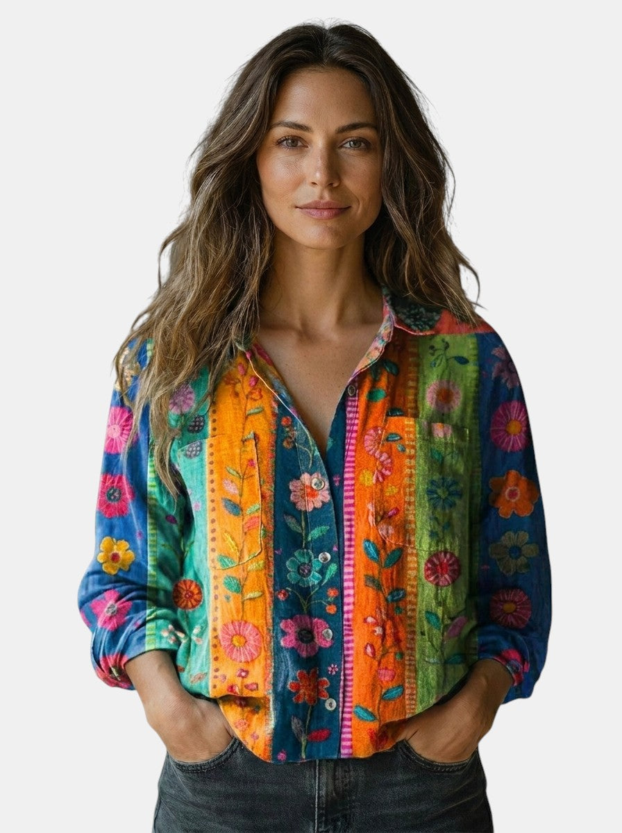 Blusa vintage estampada para mujer | Top de verano fresco y de corte relajado