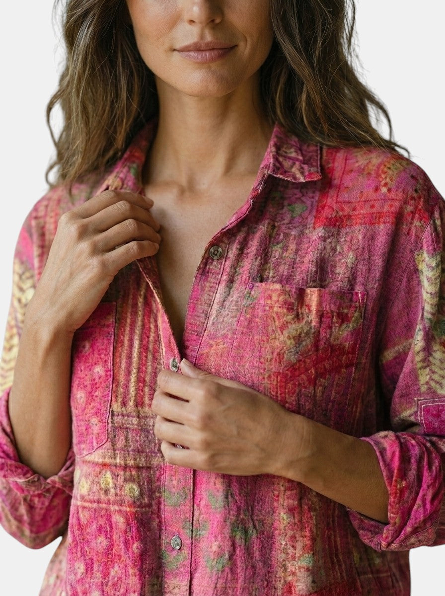 Blusa vintage estampada para mujer | Top de verano fresco y de corte relajado