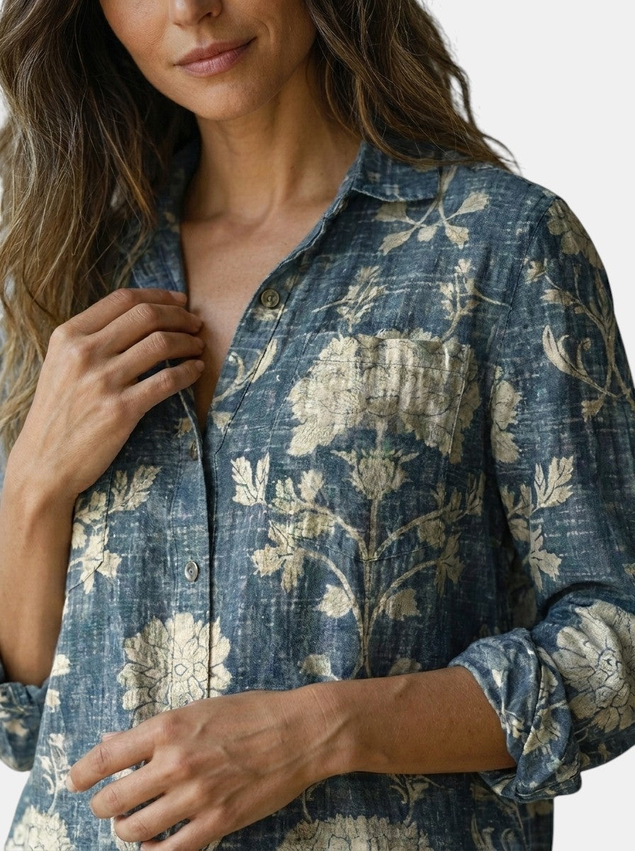 Blusa vintage estampada para mujer | Top de verano fresco y de corte relajado
