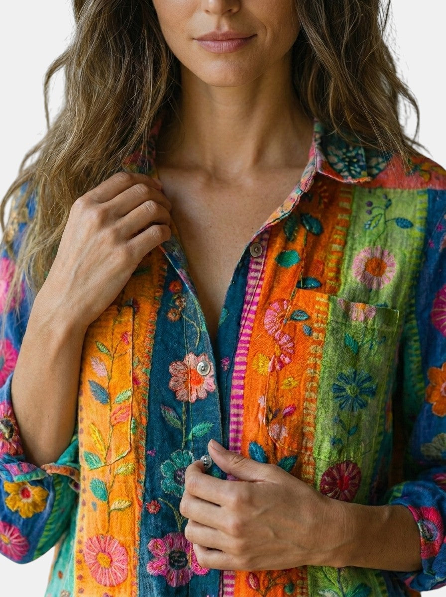 Blusa vintage estampada para mujer | Top de verano fresco y de corte relajado