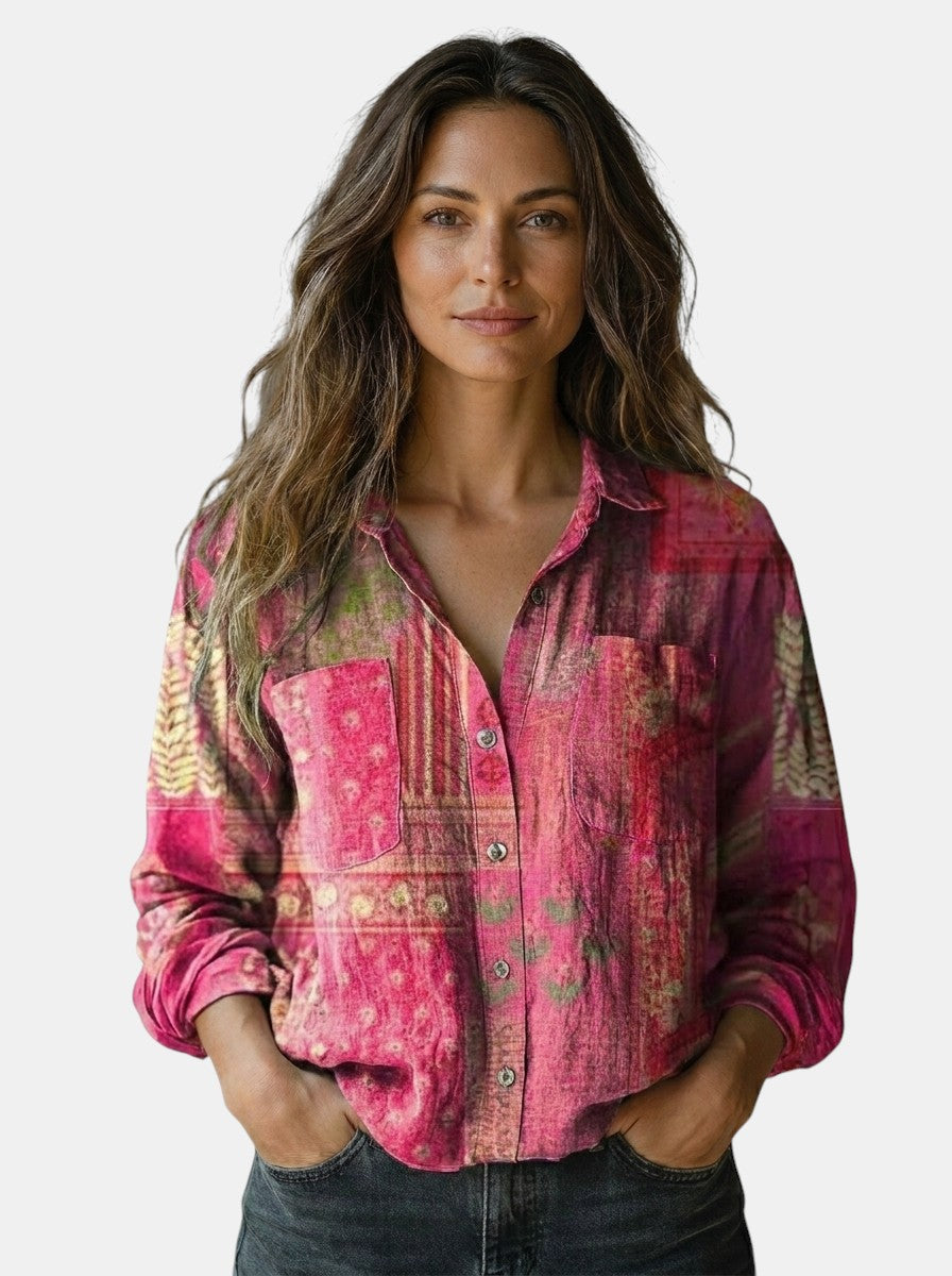 Blusa vintage estampada para mujer | Top de verano fresco y de corte relajado