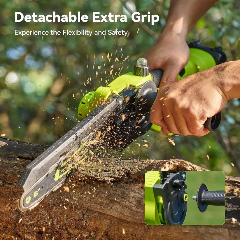 1000W Battery Powered Mini Chainsaw with 2 Batteries, 6 and 8 Inch Blade for Branch and Wood Cutting 1