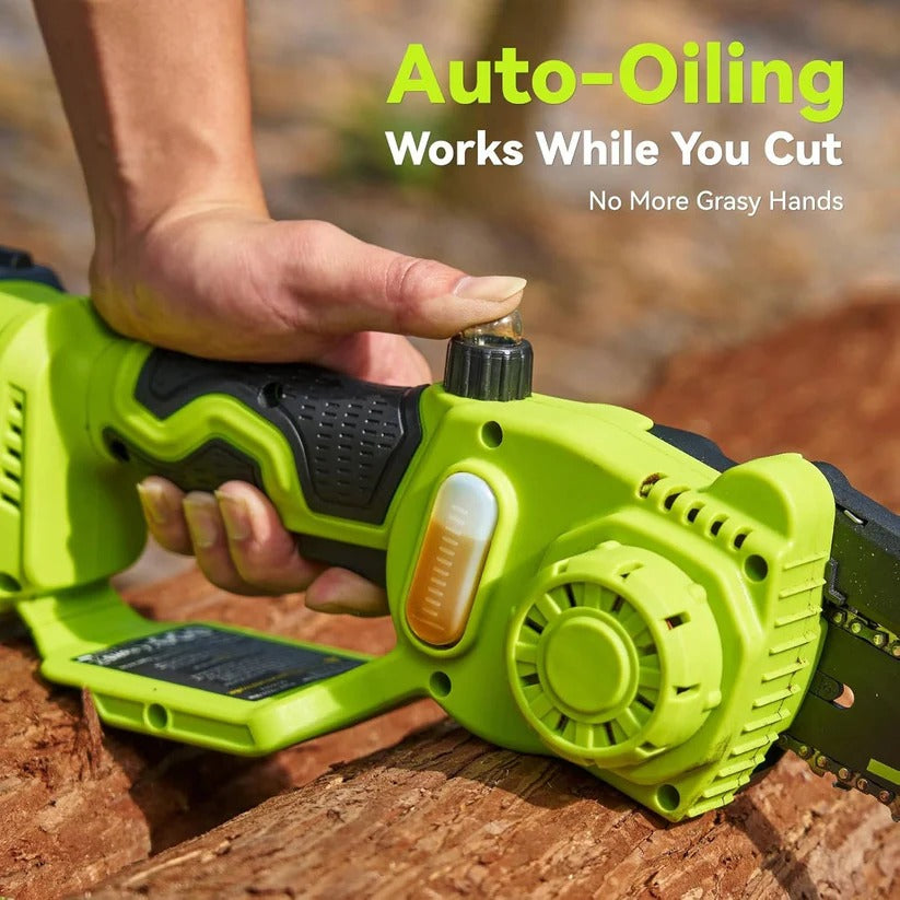 1000W Battery Powered Mini Chainsaw with 2 Batteries, 6 and 8 Inch Blade for Branch and Wood Cutting 2