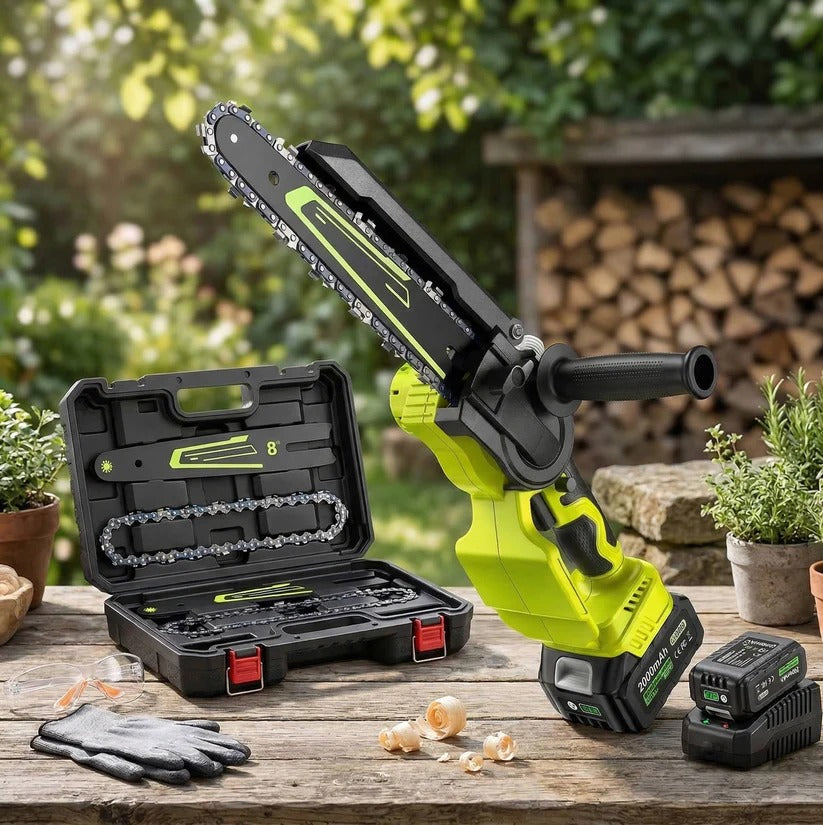 1000W Battery Powered Mini Chainsaw with 2 Batteries, 6 and 8 Inch Blade for Branch and Wood Cutting 4