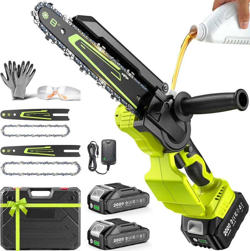 1000W Battery Powered Mini Chainsaw with 2 Batteries, 6 and 8 Inch Blade for Branch and Wood Cutting 5