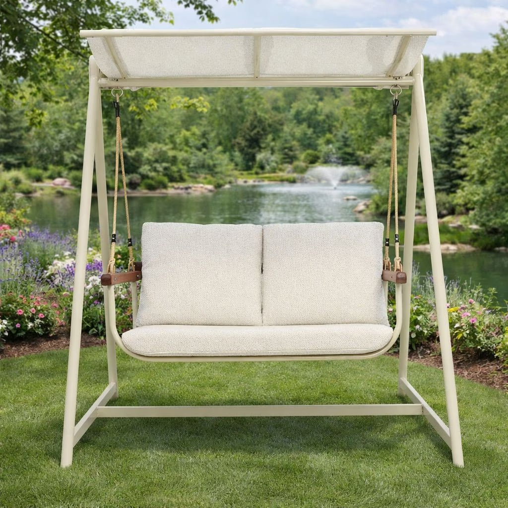 2-Seater Outdoor Garden Swing Chair with Canopy | Padded Patio Swing Seat 0