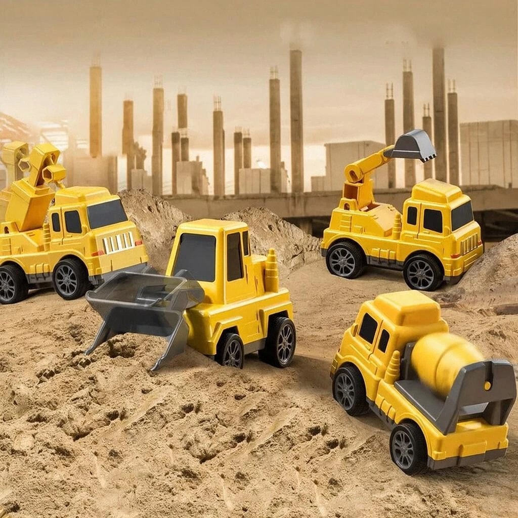 Ensemble de jouets camion de construction 5 pièces avec transporteur, véhicules à traction arrière et lumières