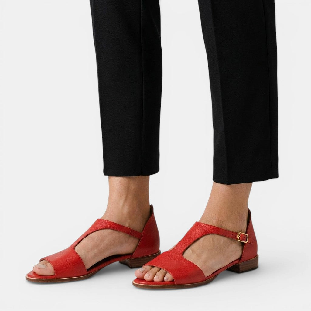 Womens Leather Open-Low Sandals | Elegant Minimalist Slip-On Footwear 3
