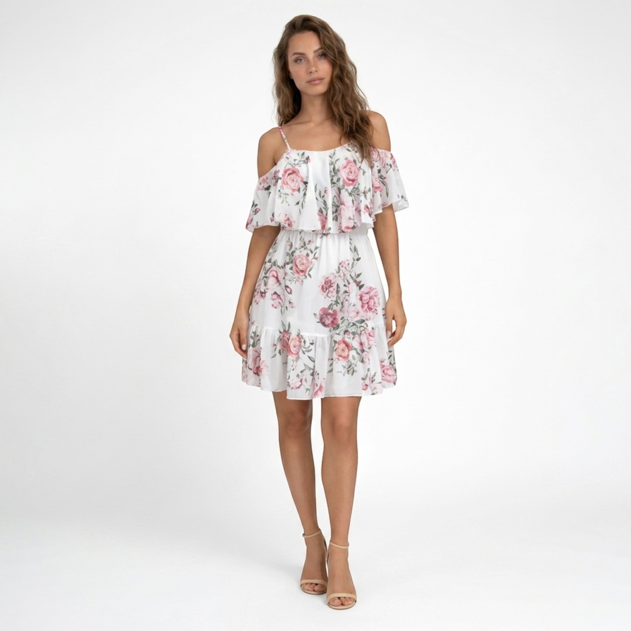 Womens Floral Chiffon Mini Dress | Relaxed Off Shoulder Summer Dress 5