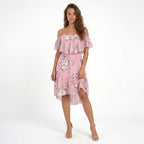 Vestido mini de gasa floral para mujer | Vestido de verano relajado con hombros descubiertos