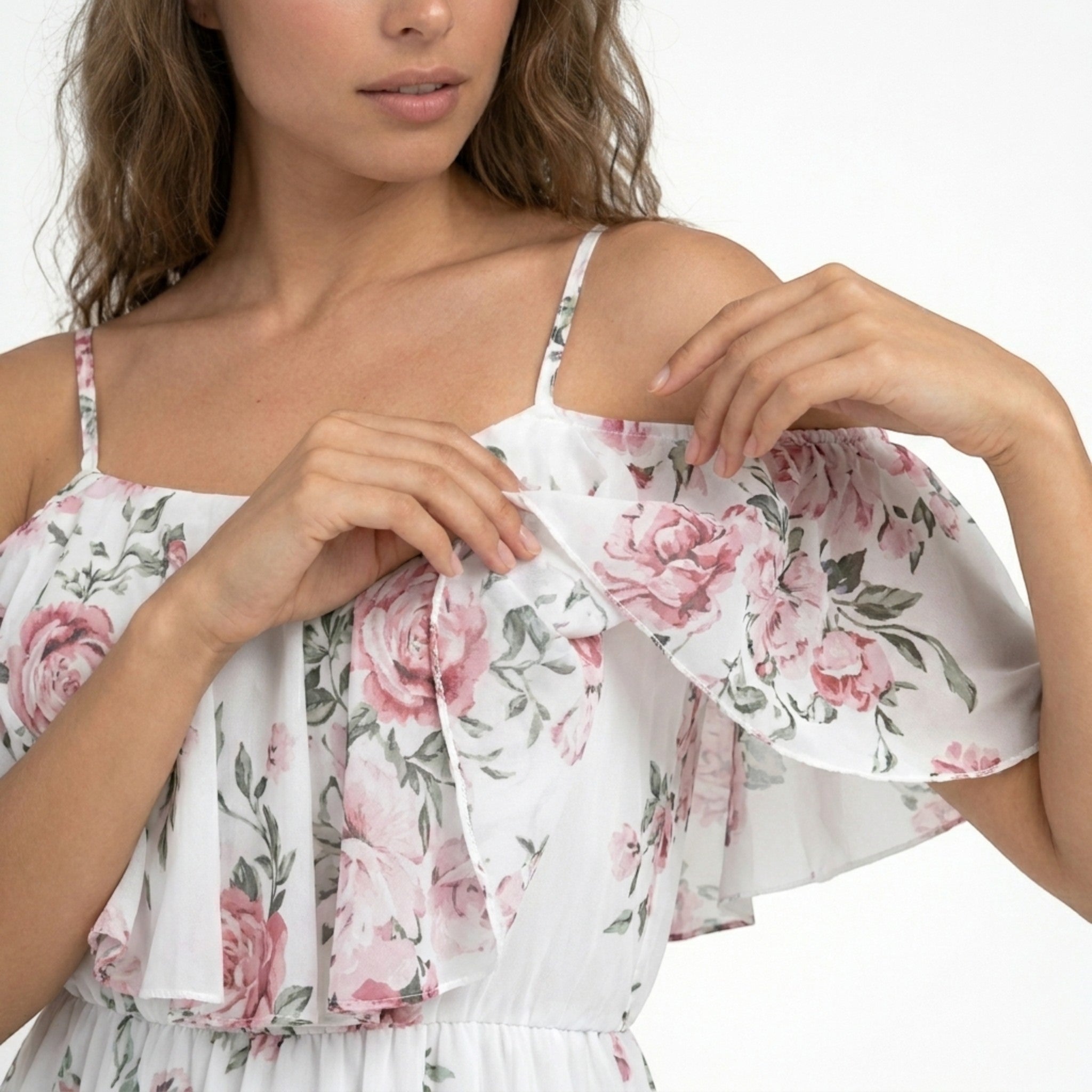 Womens Floral Chiffon Mini Dress | Relaxed Off Shoulder Summer Dress 6