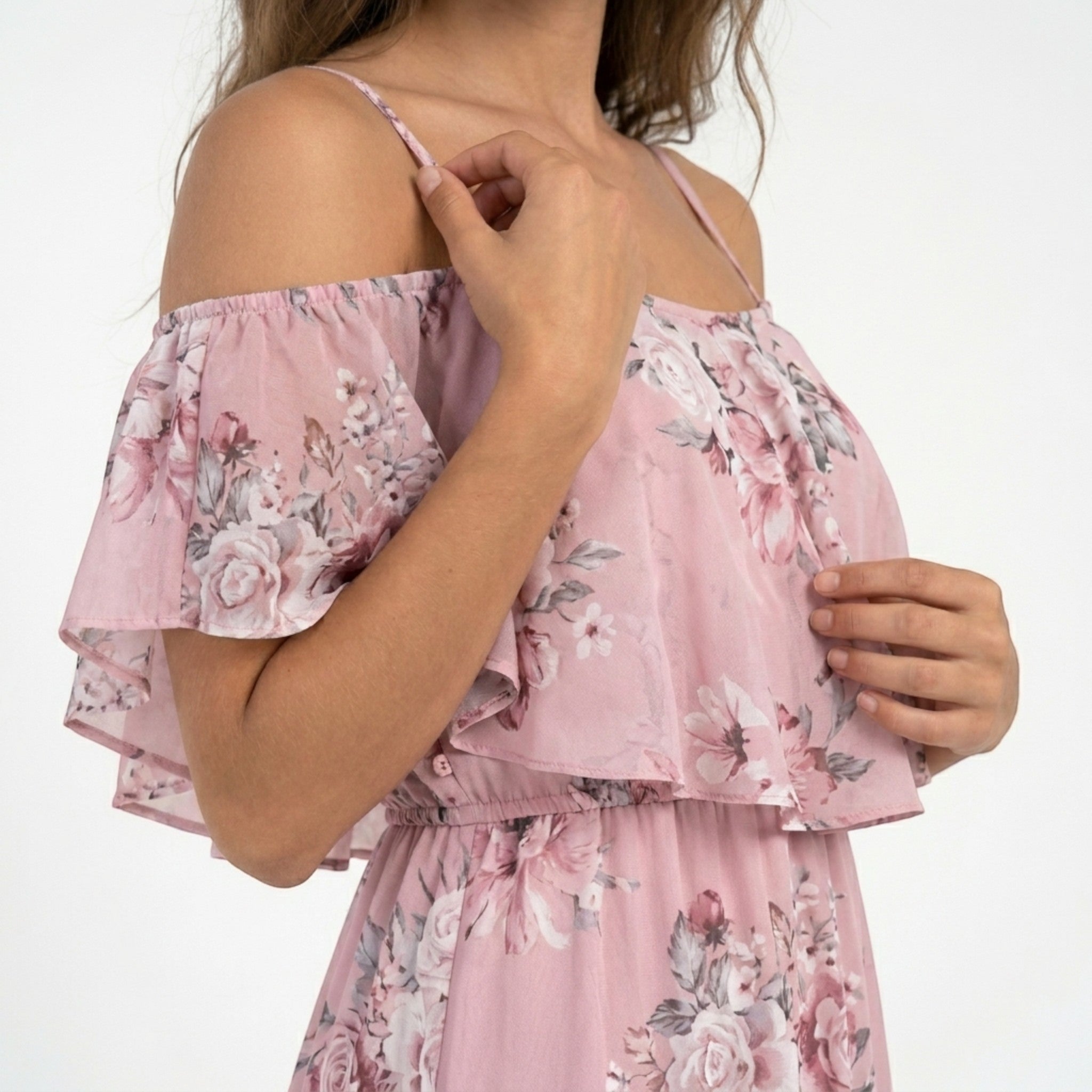 Womens Floral Chiffon Mini Dress | Relaxed Off Shoulder Summer Dress 8