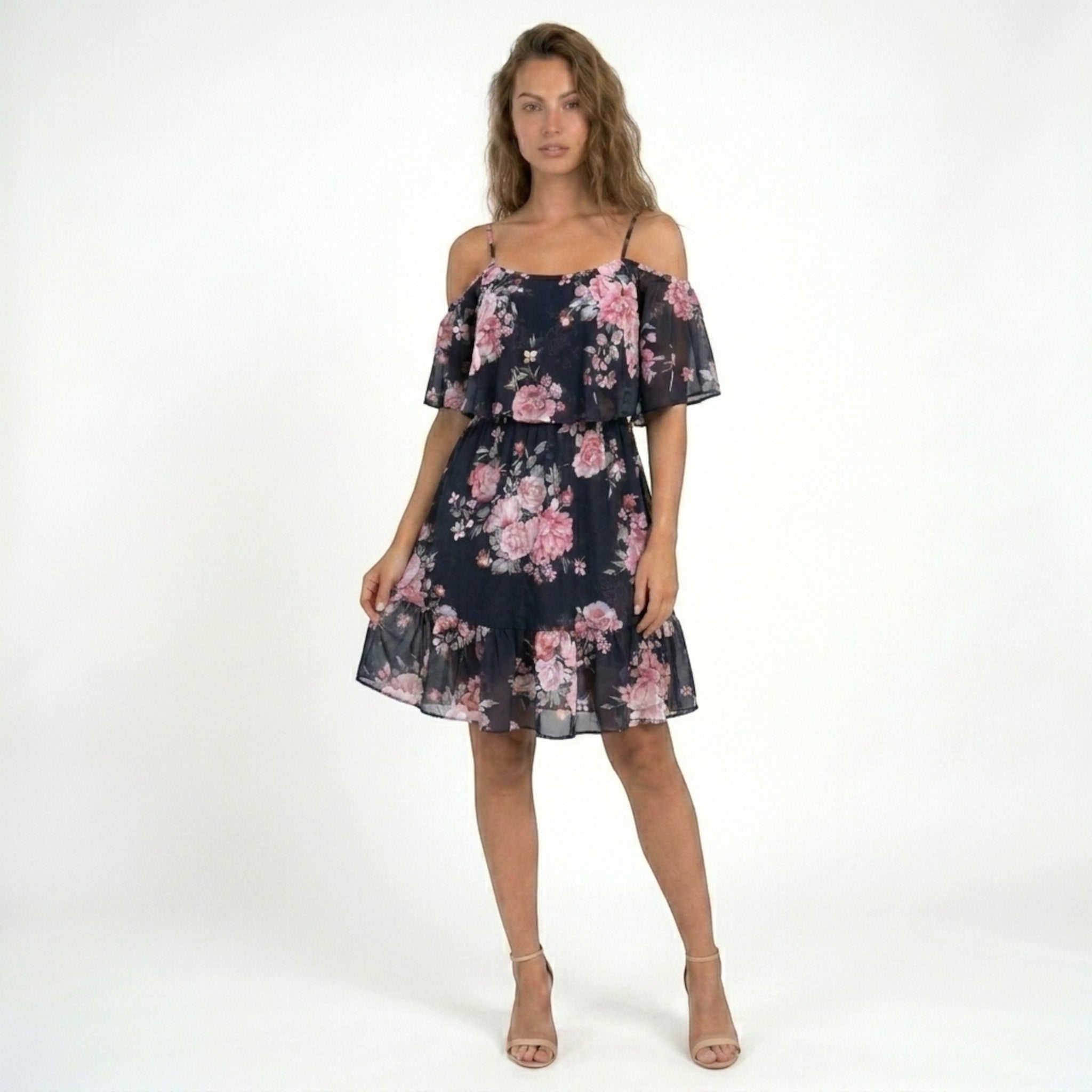 Womens Floral Chiffon Mini Dress | Relaxed Off Shoulder Summer Dress 9