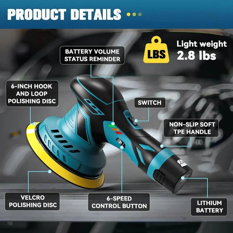 Cordless Dual Action Car Polisher with 6 Variable Speeds and 9mm Orbit, 6 Inch Pad 4