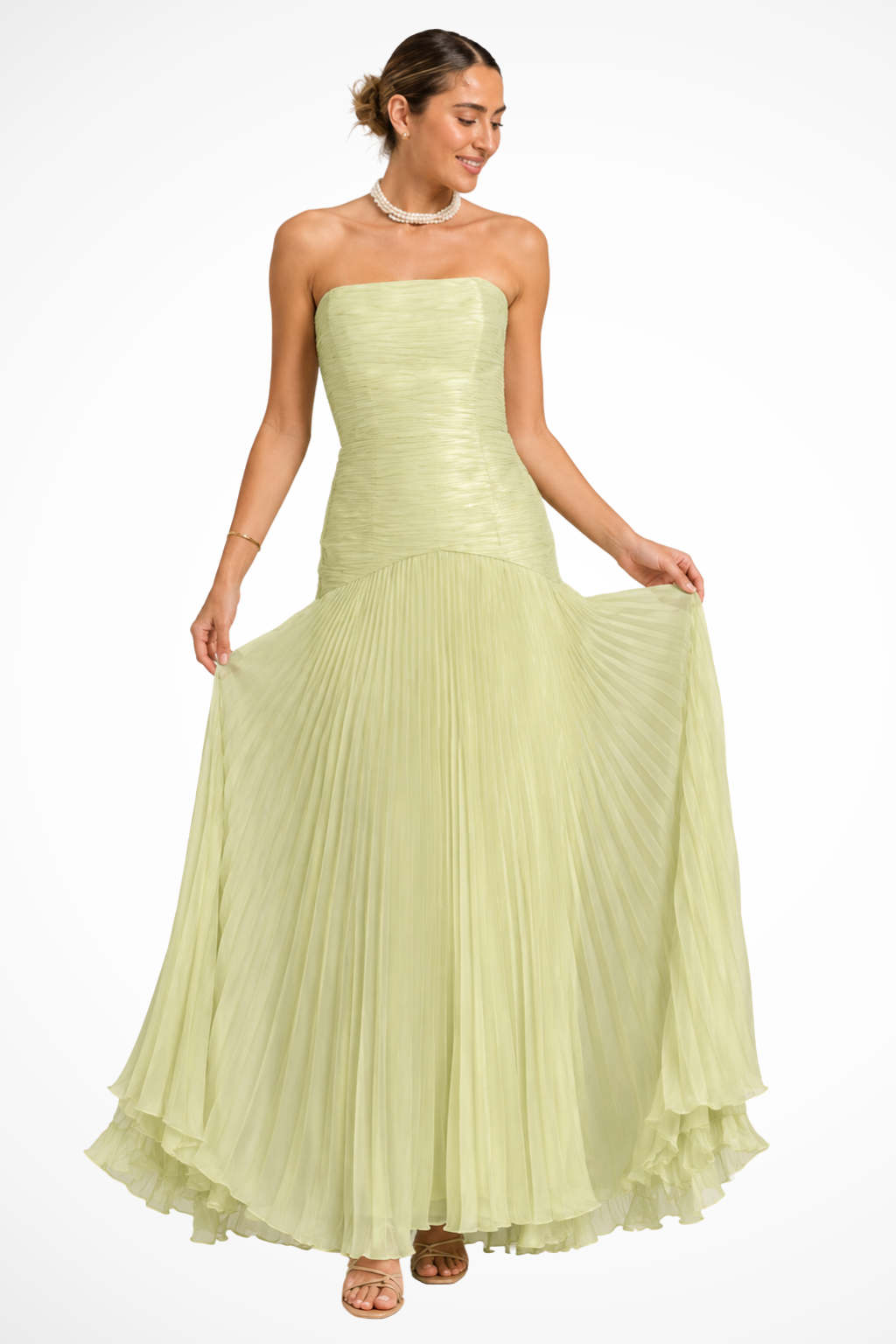 Delphine | Women Strapless Pleated Drop Waist Wedding Guest Maxi Dress 0