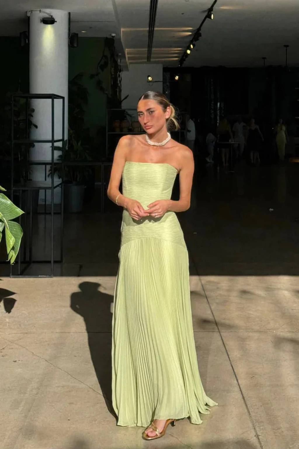 Delphine | Women Strapless Pleated Drop Waist Wedding Guest Maxi Dress 3