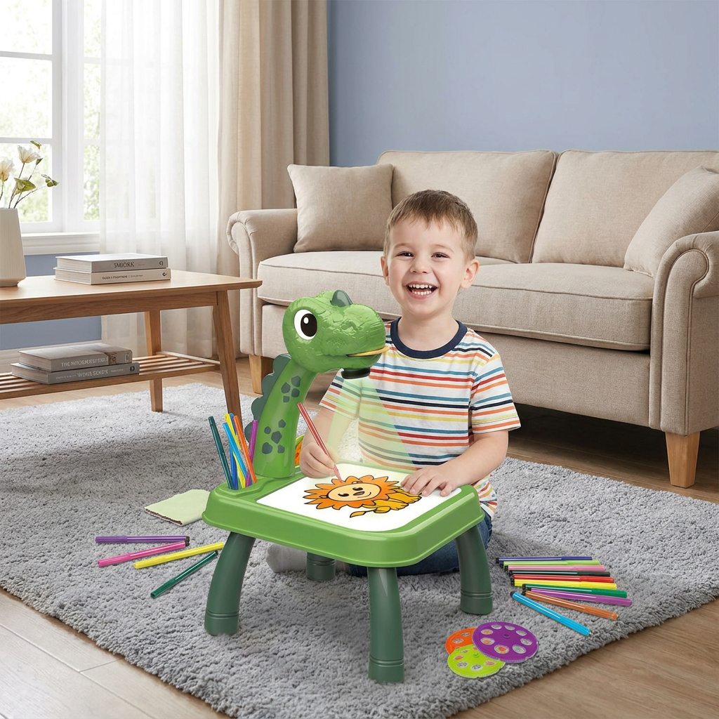 Dinosaur Projection Drawing Table for Kids with Markers and Music 0