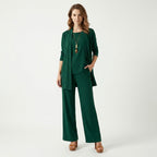 Womens Smooth Fabric 3-Piece Set | Elegant Cardigan, Sleeveless Top, Wide-Leg Trousers 11