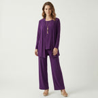 Womens Smooth Fabric 3-Piece Set | Elegant Cardigan, Sleeveless Top, Wide-Leg Trousers 10