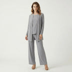 Womens Smooth Fabric 3-Piece Set | Elegant Cardigan, Sleeveless Top, Wide-Leg Trousers 9