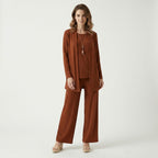 Womens Smooth Fabric 3-Piece Set | Elegant Cardigan, Sleeveless Top, Wide-Leg Trousers 8