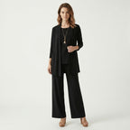 Womens Smooth Fabric 3-Piece Set | Elegant Cardigan, Sleeveless Top, Wide-Leg Trousers 5