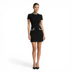Vestido mini elegante con ribete de perlas para mujer | Conjunto de verano estructurado y chic