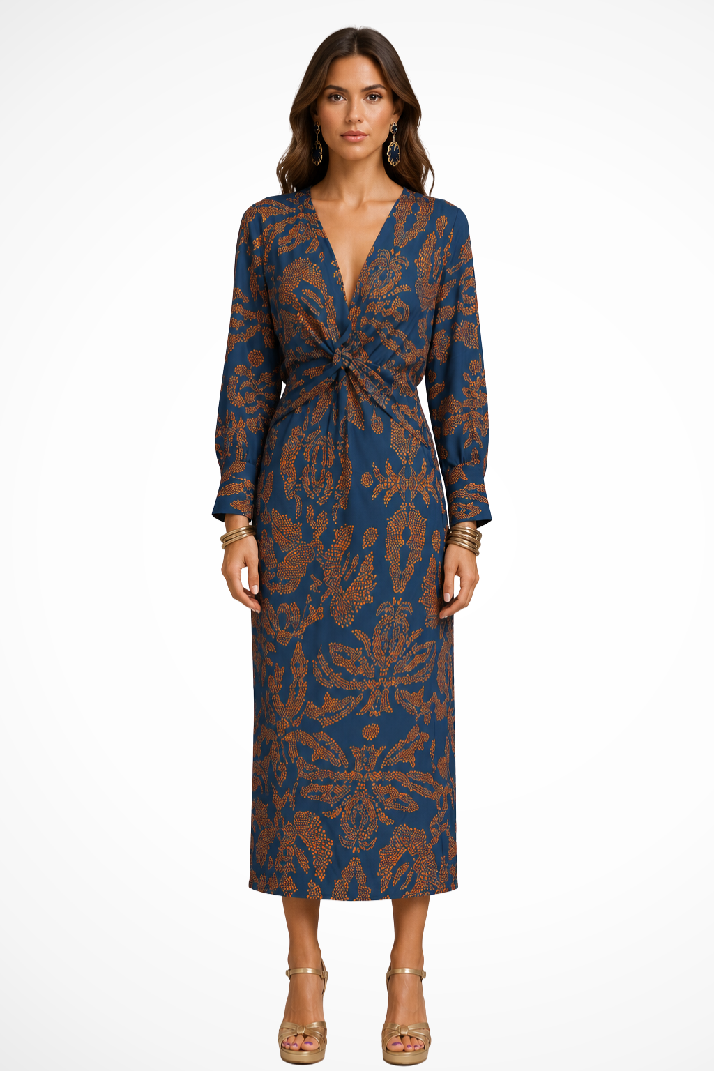 Florence | Women V Neck Twist Front Printed Wedding Guest Midi Dress 0