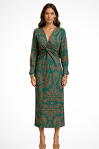 Florence | Women V Neck Twist Front Printed Wedding Guest Midi Dress 1