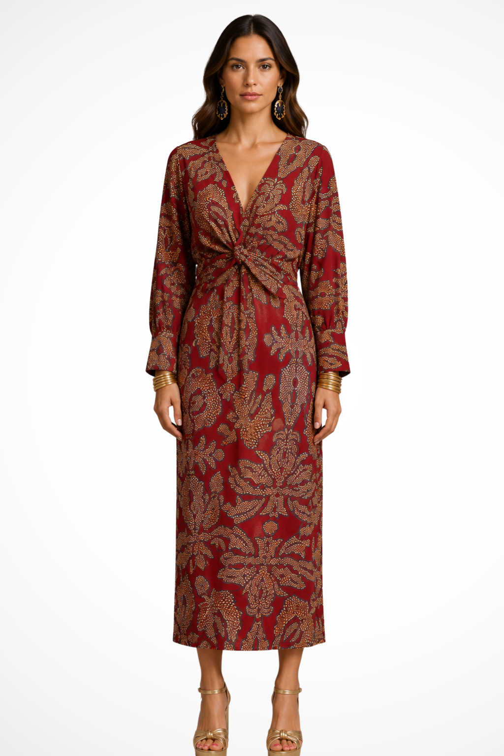 Florence | Women V Neck Twist Front Printed Wedding Guest Midi Dress 2