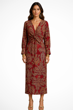Florence | Women V Neck Twist Front Printed Wedding Guest Midi Dress 2
