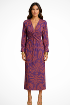 Florence | Women V Neck Twist Front Printed Wedding Guest Midi Dress 3