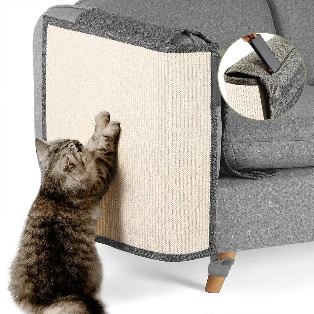 Fully Wrapped Cat Scratcher Mat Faux Sisal Sofa Armrest Protection for Cats 2