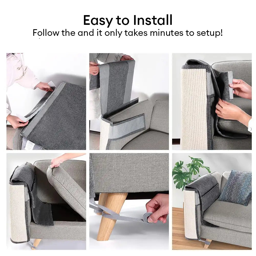 Fully Wrapped Cat Scratcher Mat Faux Sisal Sofa Armrest Protection for Cats 7