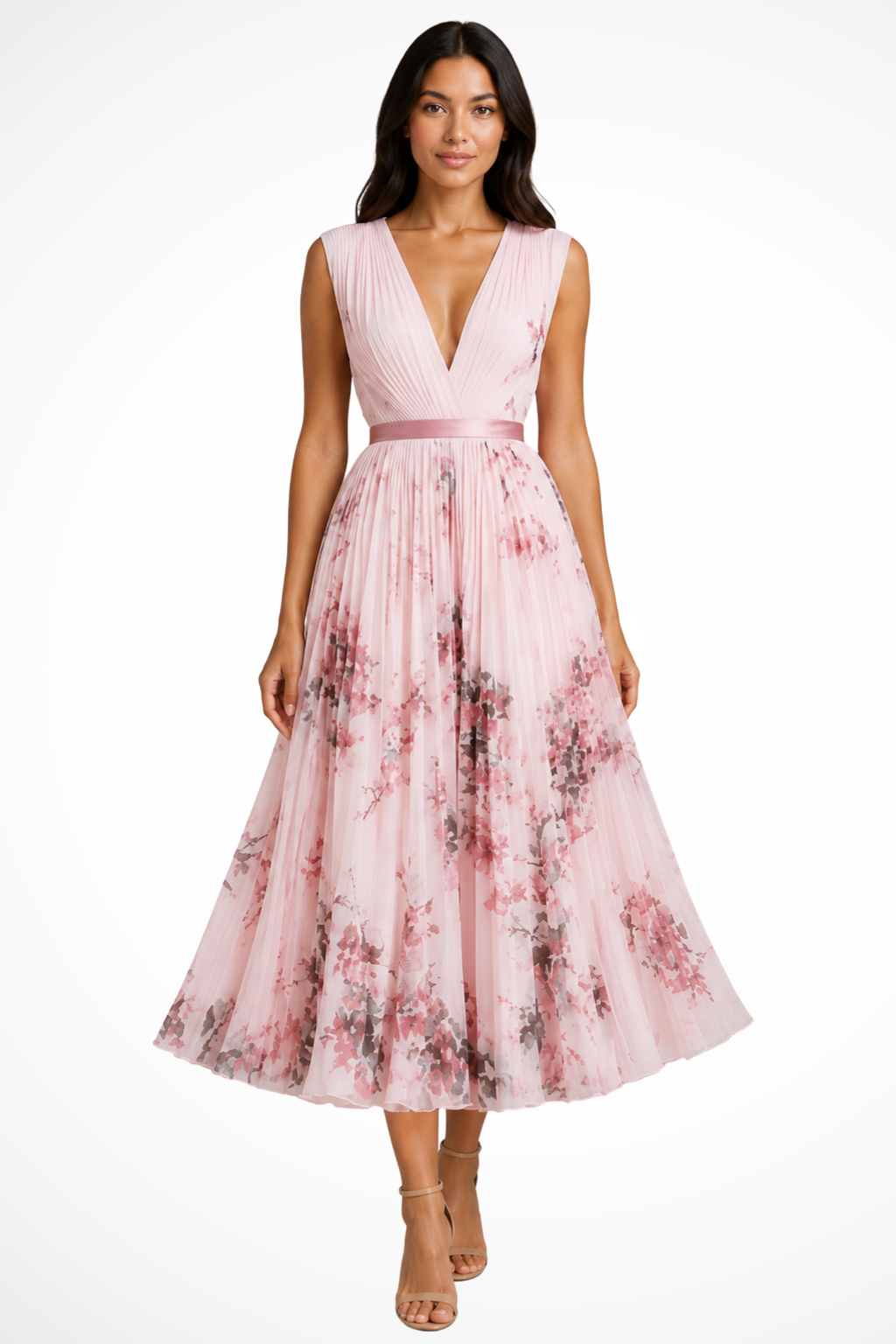 Harriet | Women V Neck Floral Pleated Wedding Guest Petite Midi Dress 1