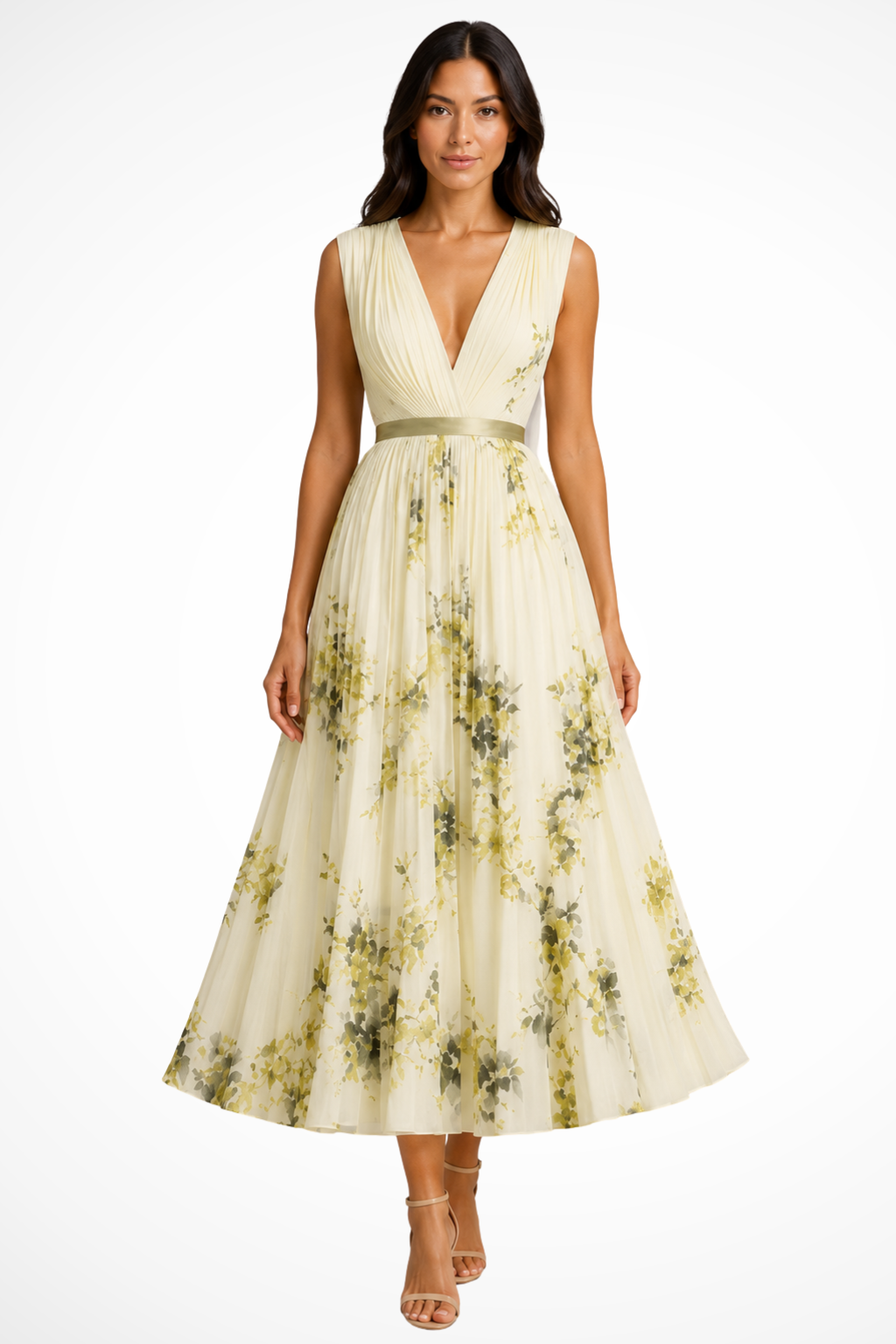 Harriet | Women V Neck Floral Pleated Wedding Guest Petite Midi Dress 2